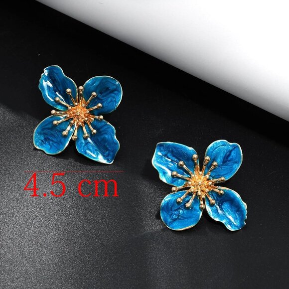 Women's Blue Beauty Cute Flower Shape Statement Boho Dainty Stud Earrings - Picture 2 of 4